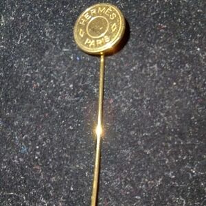 Hermes Vintage Clou de Selle Button Stick Hat Pin Brooch Gold Tone